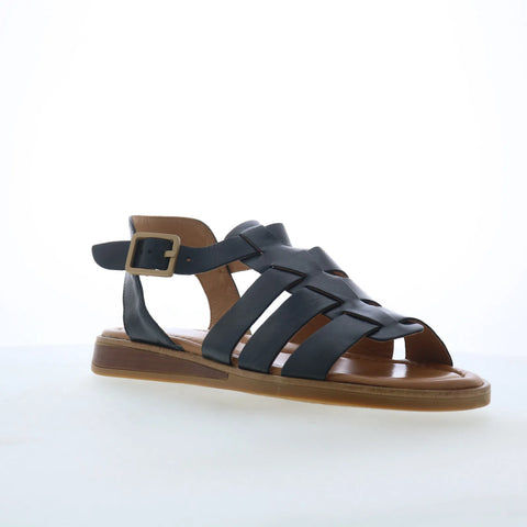 Miz Mooz Marny Womens Black Leather Hook & Loop Strap Sandals Shoes
