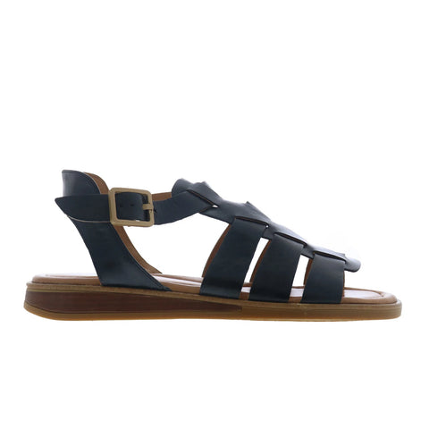 Miz Mooz Marny Womens Black Leather Hook & Loop Strap Sandals Shoes
