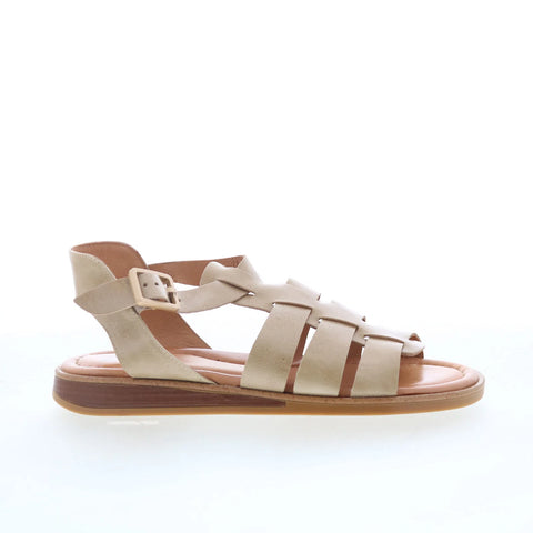 Miz Mooz Marny Womens Beige Leather Hook & Loop Gladiator Flats Shoes