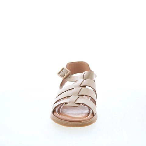 Miz Mooz Marny Womens Beige Leather Hook & Loop Gladiator Flats Shoes
