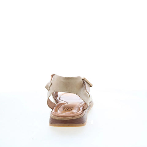 Miz Mooz Marny Womens Beige Leather Hook & Loop Gladiator Flats Shoes