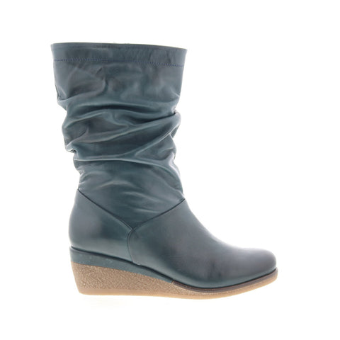 Miz Mooz Martina-MM Womens Blue Leather Zipper Casual Dress Boots