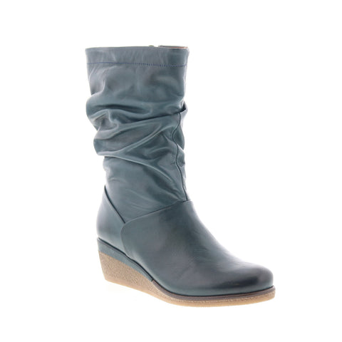 Miz Mooz Martina-MM Womens Blue Leather Zipper Casual Dress Boots
