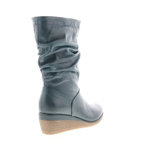 Miz Mooz Martina-MM Womens Blue Leather Zipper Casual Dress Boots