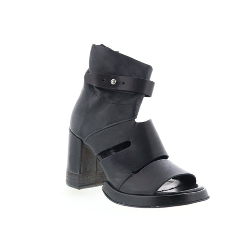 A.S. 98 Mattie Womens Black Leather Zipper Heeled Sandals Shoes
