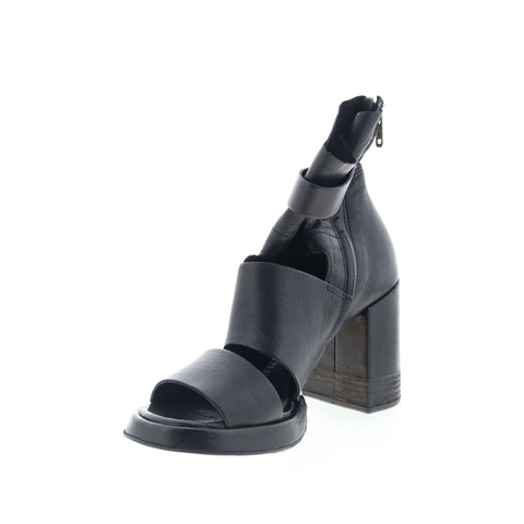 A.S. 98 Mattie Womens Black Leather Zipper Heeled Sandals Shoes
