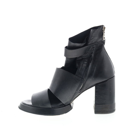 A.S. 98 Mattie Womens Black Leather Zipper Heeled Sandals Shoes