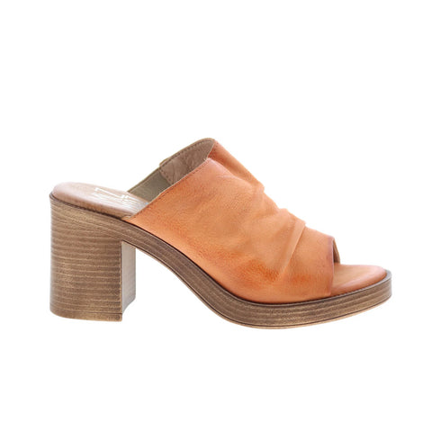Miz Mooz Maybelle Womens Orange Leather Slip On Heeled Sandals Shoes