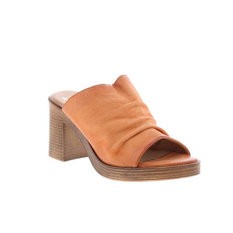 Miz Mooz Maybelle Womens Orange Leather Slip On Heeled Sandals Shoes