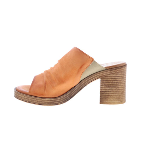 Miz Mooz Maybelle Womens Orange Leather Slip On Heeled Sandals Shoes