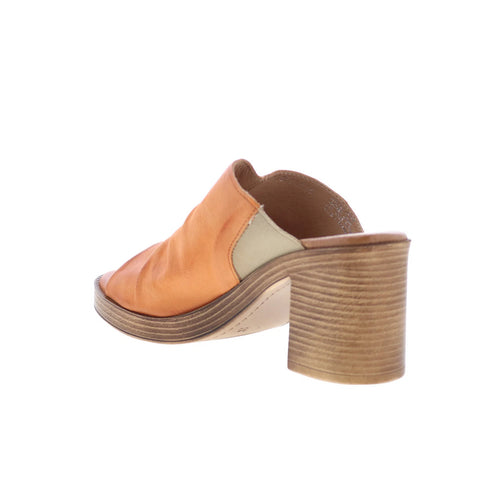 Miz Mooz Maybelle Womens Orange Leather Slip On Heeled Sandals Shoes