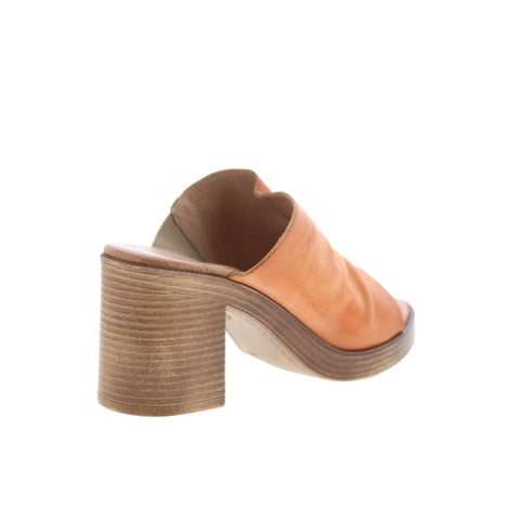 Miz Mooz Maybelle Womens Orange Leather Slip On Heeled Sandals Shoes