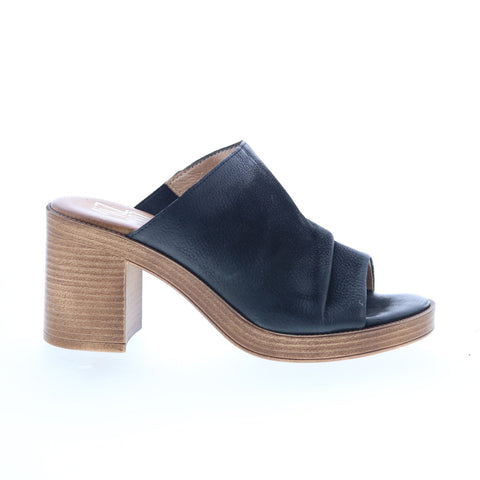 Miz Mooz Maybelle Womens Black Leather Slip On Heeled Sandals Shoes
