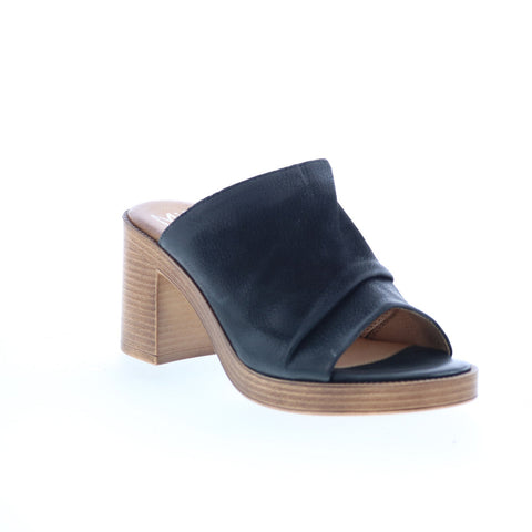 Miz Mooz Maybelle Womens Black Leather Slip On Heeled Sandals Shoes