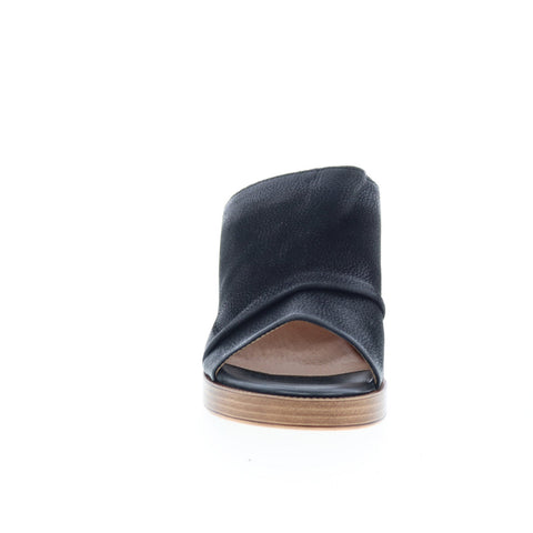 Miz Mooz Maybelle Womens Black Leather Slip On Heeled Sandals Shoes