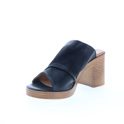 Miz Mooz Maybelle Womens Black Leather Slip On Heeled Sandals Shoes