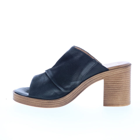Miz Mooz Maybelle Womens Black Leather Slip On Heeled Sandals Shoes