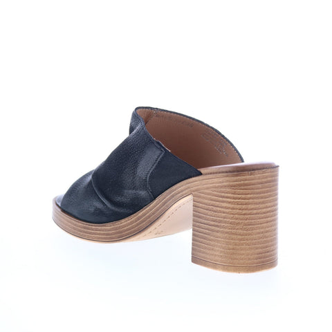 Miz Mooz Maybelle Womens Black Leather Slip On Heeled Sandals Shoes