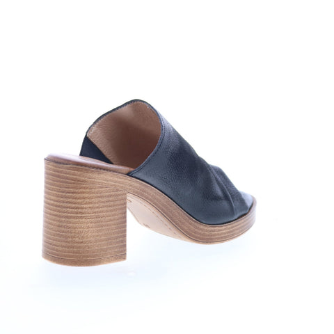 Miz Mooz Maybelle Womens Black Leather Slip On Heeled Sandals Shoes