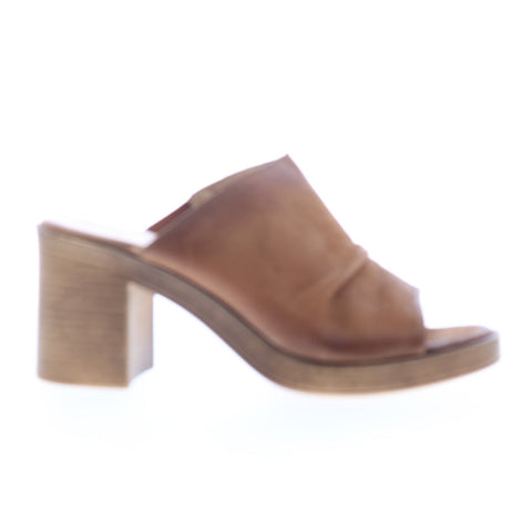 Miz Mooz Maybelle Womens Brown Leather Slip On Heeled Sandals Shoes