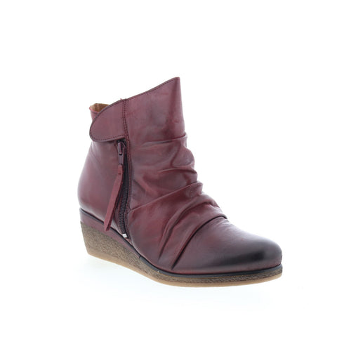 Miz Mooz Mayleen Womens Burgundy Leather Zipper Ankle & Booties Boots