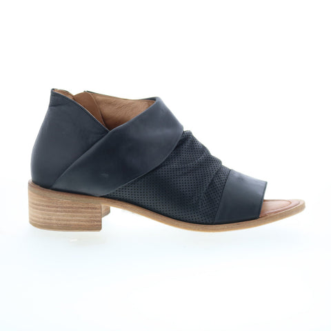 Miz Mooz Melia Womens Black Leather Zipper Heeled Sandals Shoes