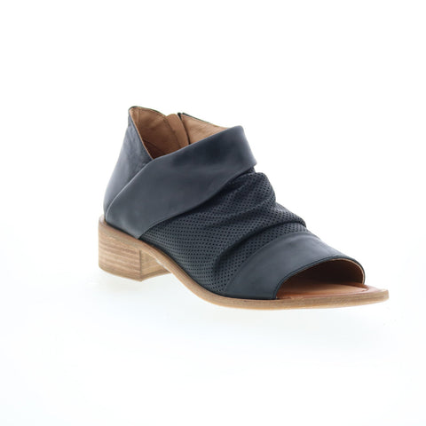 Miz Mooz Melia Womens Black Leather Zipper Heeled Sandals Shoes