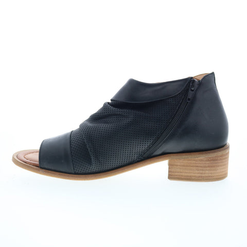 Miz Mooz Melia Womens Black Leather Zipper Heeled Sandals Shoes