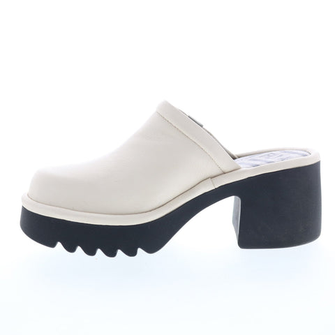 Fly London Mepo MEPO434FLY-005 Womens Beige Leather Slip On Mules Heels Shoes