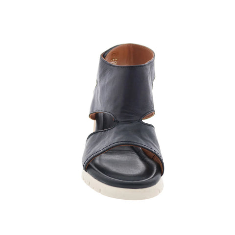 Miz Mooz Meredyth Womens Black Leather Strap Wedges Sandals Shoes
