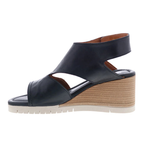 Miz Mooz Meredyth Womens Black Leather Strap Wedges Sandals Shoes