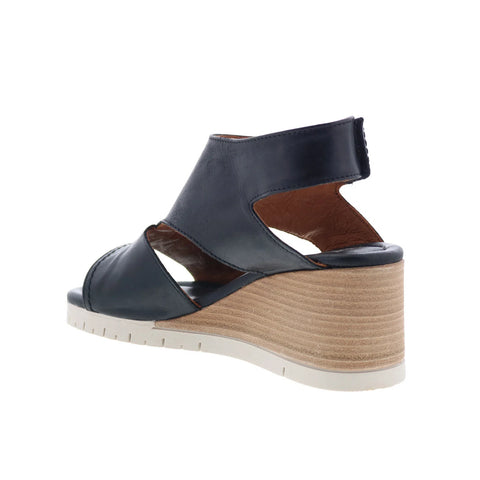 Miz Mooz Meredyth Womens Black Leather Strap Wedges Sandals Shoes