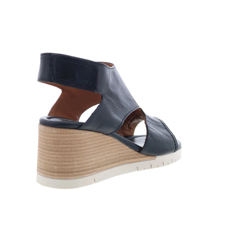 Miz Mooz Meredyth Womens Black Leather Strap Wedges Sandals Shoes