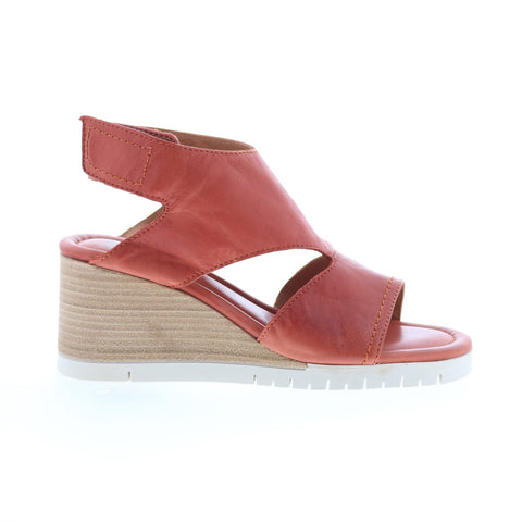 Miz Mooz Meredyth Womens Red Leather Strap Wedges Sandals Shoes