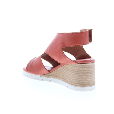 Miz Mooz Meredyth Womens Red Leather Strap Wedges Sandals Shoes