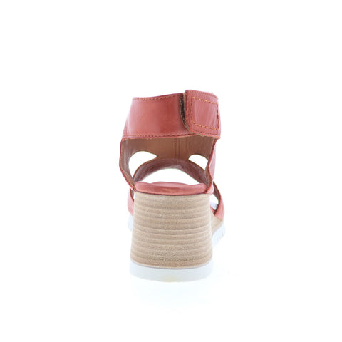 Miz Mooz Meredyth Womens Red Leather Strap Wedges Sandals Shoes