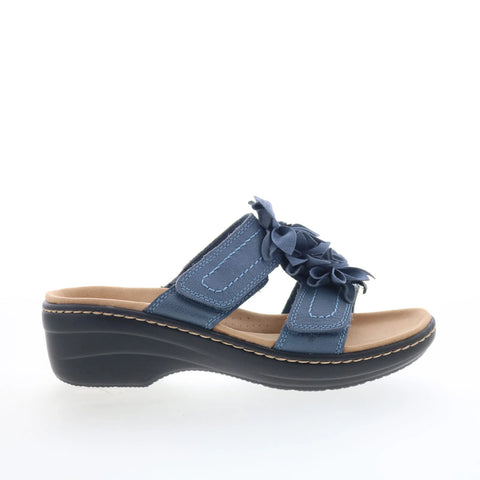 Clarks Merliah Raelyn 26177414 Womens Blue Leather Slides Sandals Shoes