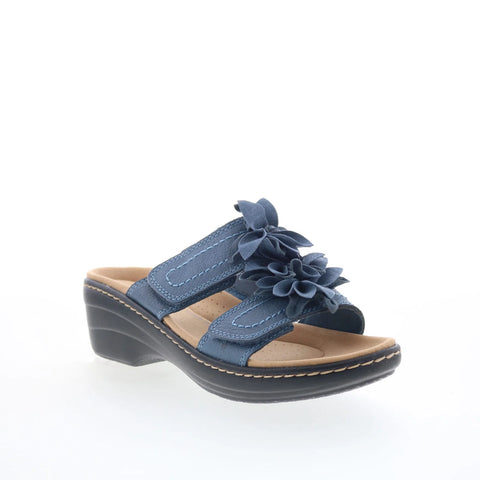 Clarks Merliah Raelyn 26177414 Womens Blue Leather Slides Sandals Shoes