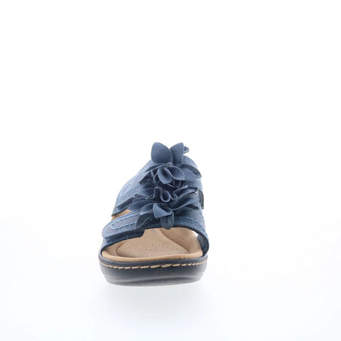 Clarks Merliah Raelyn 26177414 Womens Blue Leather Slides Sandals Shoes