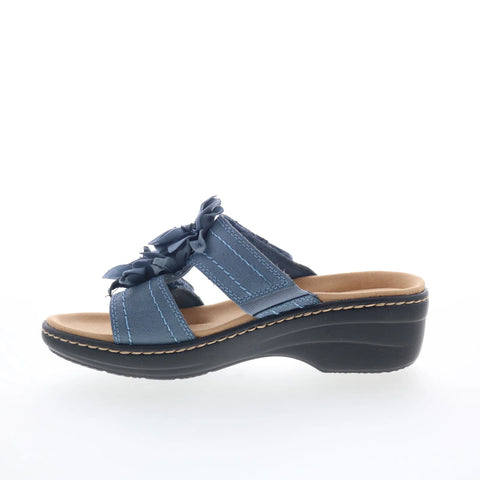 Clarks Merliah Raelyn 26177414 Womens Blue Leather Slides Sandals Shoes