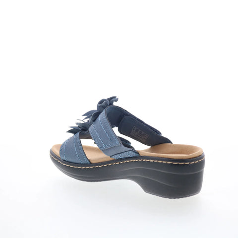 Clarks Merliah Raelyn 26177414 Womens Blue Leather Slides Sandals Shoes