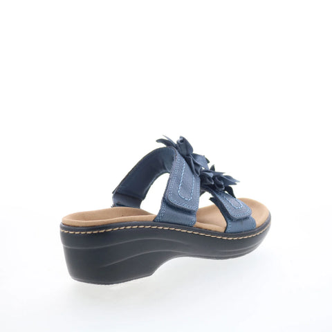 Clarks Merliah Raelyn 26177414 Womens Blue Leather Slides Sandals Shoes