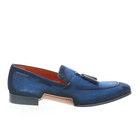 Mezlan Mez338 Mens Blue Suede Loafers & Slip Ons Tasseled Shoes