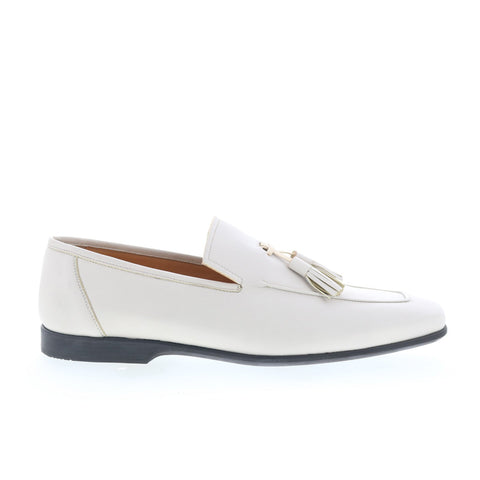 Mezlan Mez367 Mens White Leather Loafers & Slip Ons Tasseled Shoes