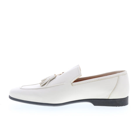 Mezlan Mez367 Mens White Leather Loafers & Slip Ons Tasseled Shoes