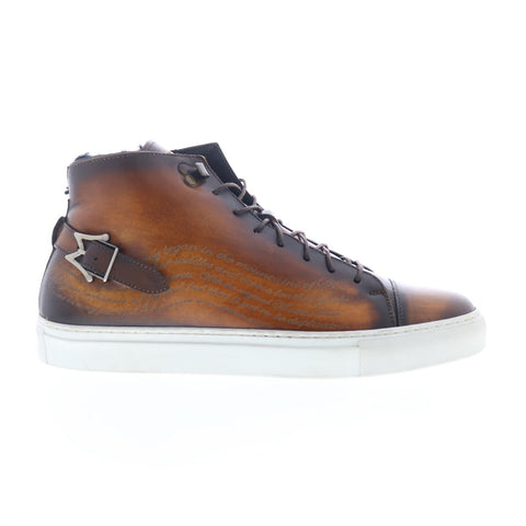 Mezlan Etched High Top Mens Brown Leather Zipper Lifestyle Sneakers Shoes