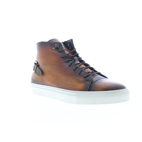 Mezlan Etched High Top Mens Brown Leather Zipper Lifestyle Sneakers Shoes