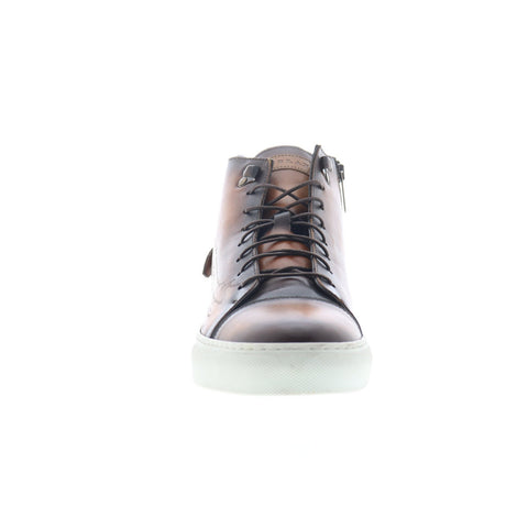 Mezlan Etched High Top Mens Brown Leather Zipper Lifestyle Sneakers Shoes