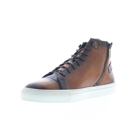 Mezlan Etched High Top Mens Brown Leather Zipper Lifestyle Sneakers Shoes