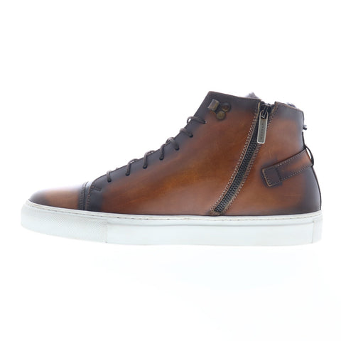 Mezlan Etched High Top Mens Brown Leather Zipper Lifestyle Sneakers Shoes